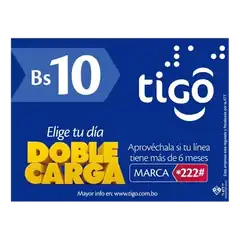 Tarjeta Tigo de 10 Bs.